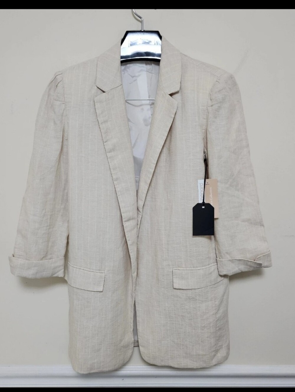 NWT Harve Benard Linen Blend Blazer Women’s Size 6 Beige Stripe Roll Tab Jacket